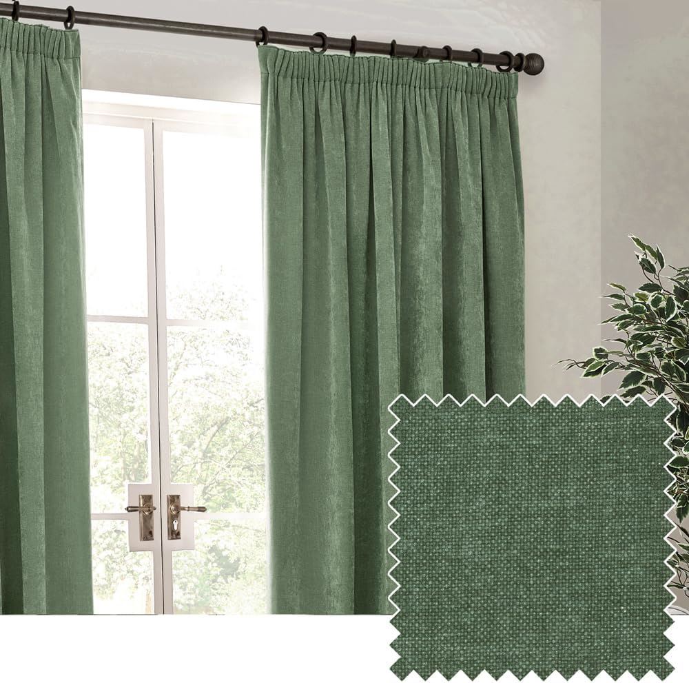 Yard Heavy Chenille Velvet Blackout Pencil Pleat Lined Curtains