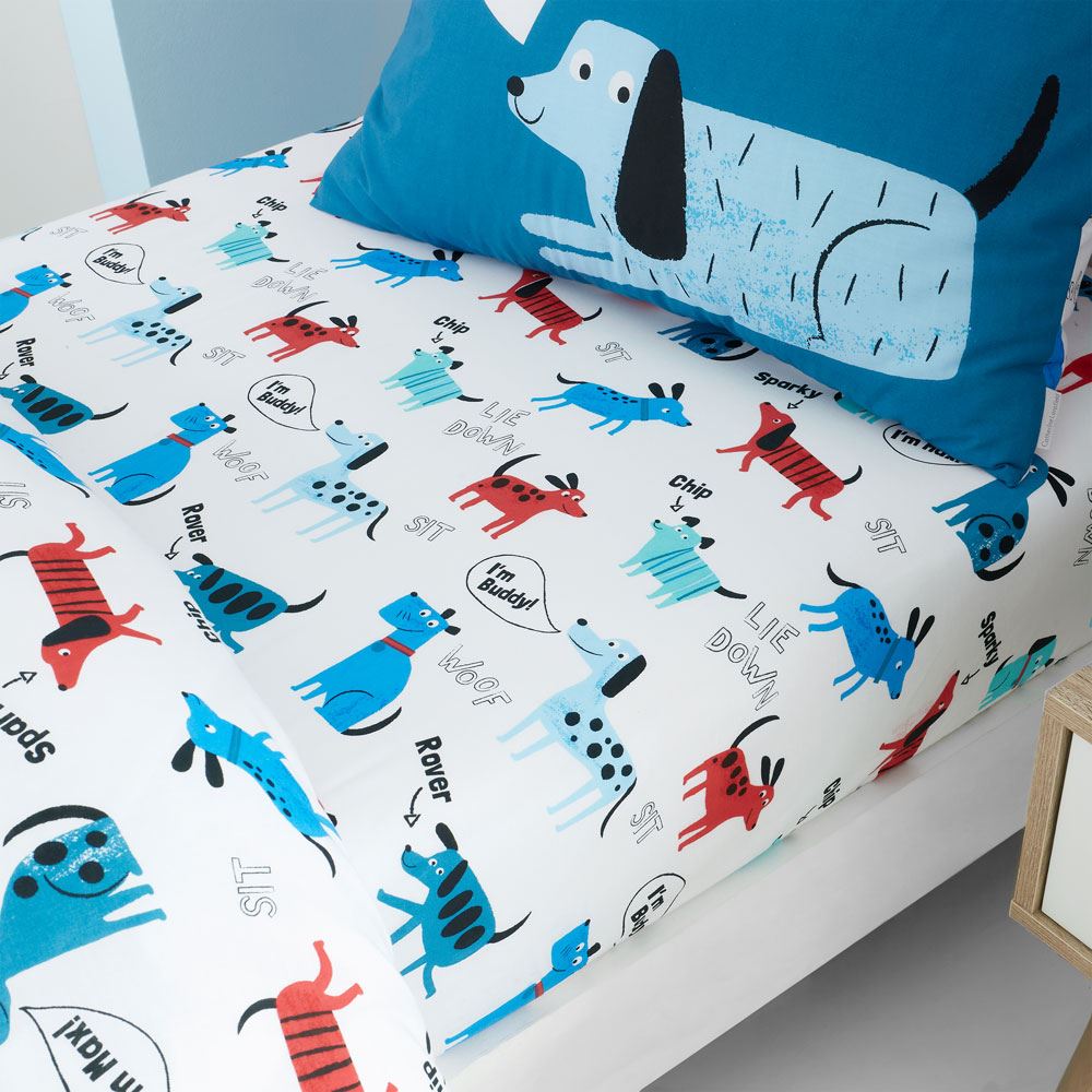 Catherine Lansfield Kids Woofing Dogs Easy Care 10 Inch Deep Fitted Sheet