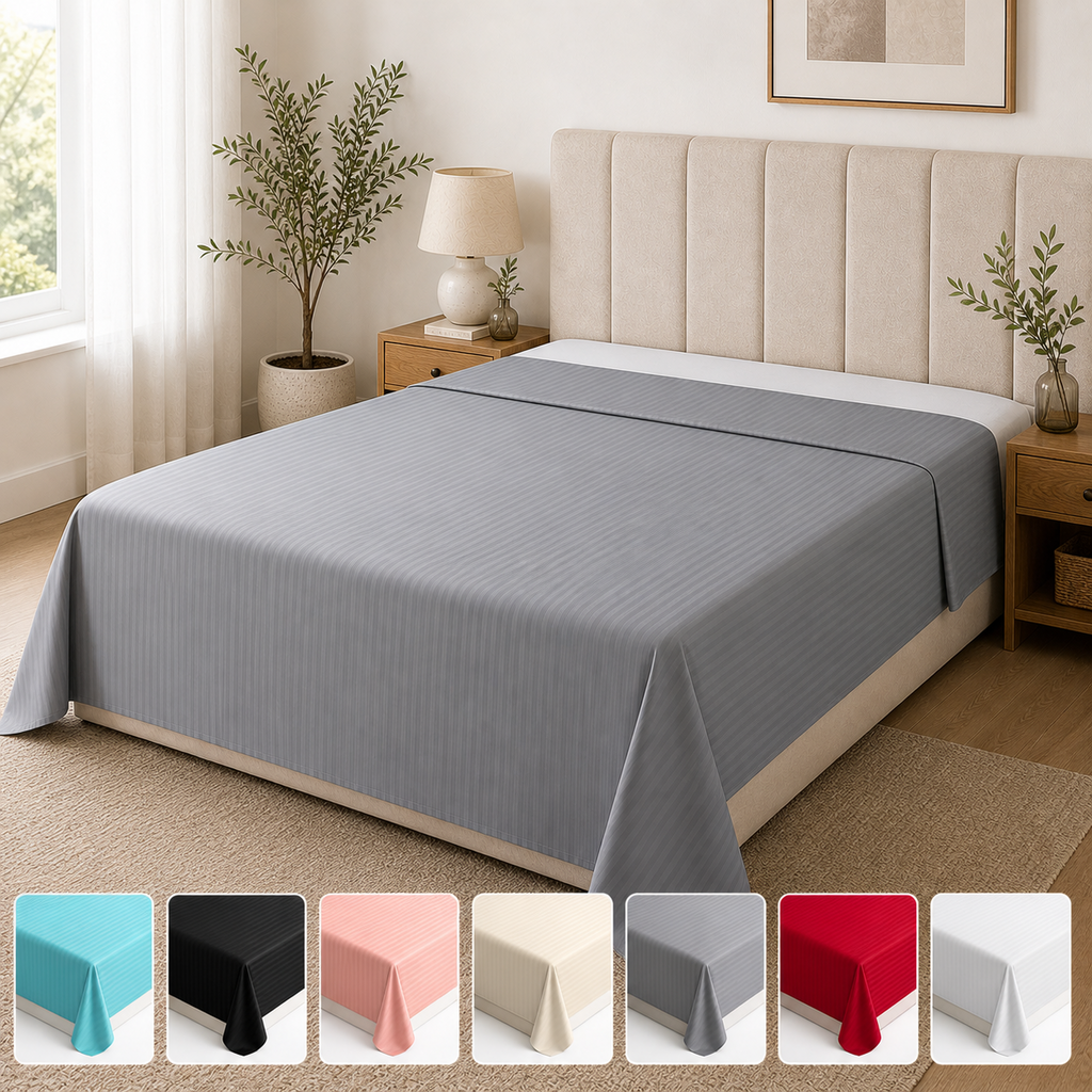 Night Zone Satin Stripe 100% Cotton 250 Thread Count Flat Sheet