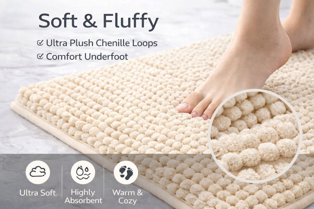 Night Zone Soft and Shaggy Chenille Loop 2 Piece Nonslip Bath Mat Set
