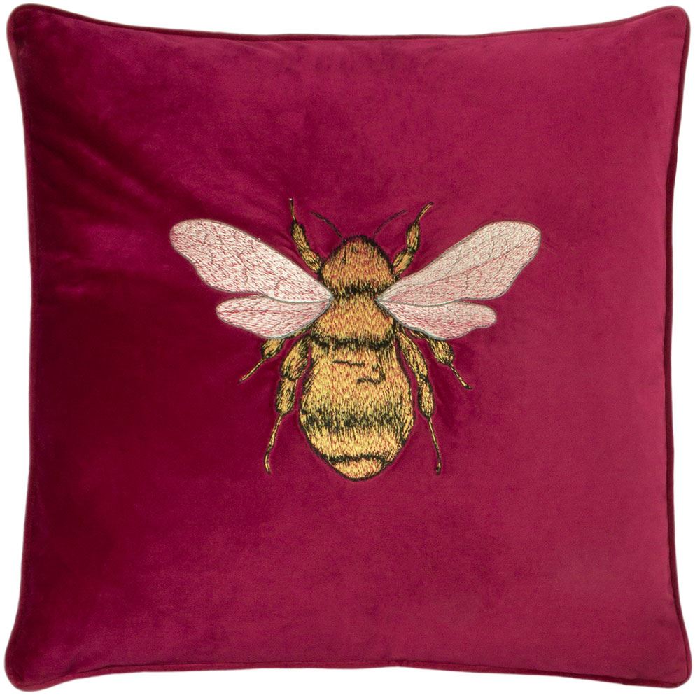 Paoletti Hortus Bee Embroidered Velvet Piped Edge Cushion Cover
