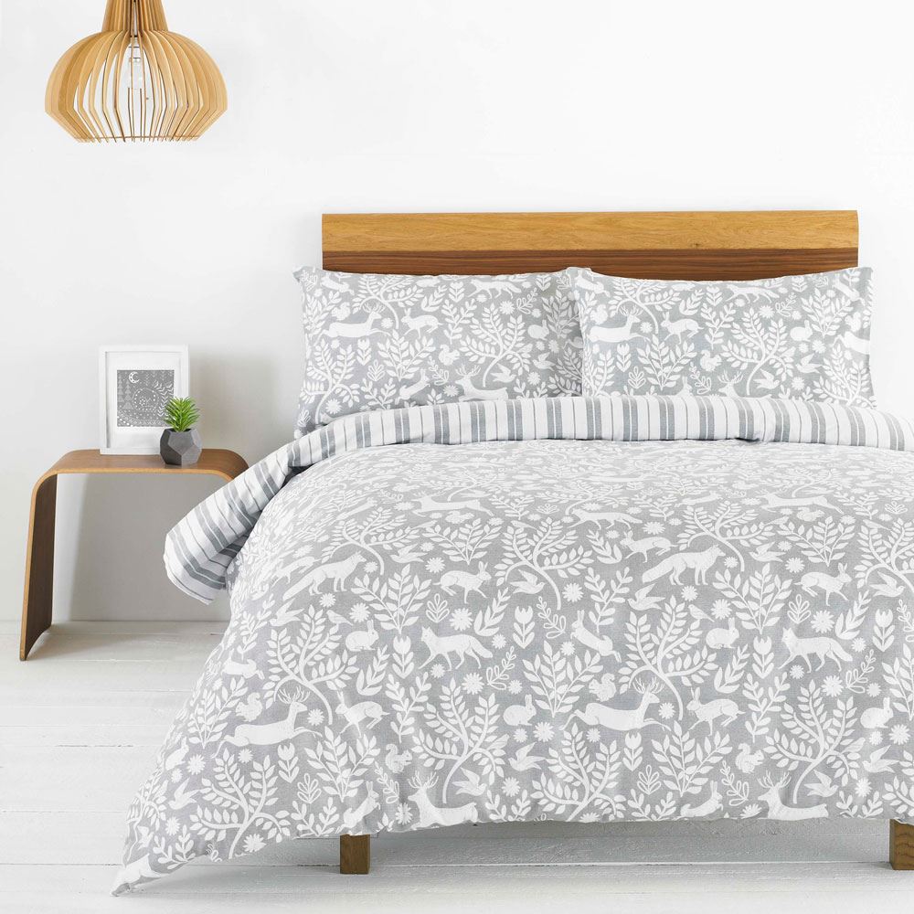 Furn Skandi Woodland Print Reversible 100% Brushed Cotton Duvet Cover Set