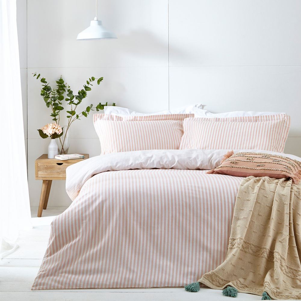The Linen Yard Hebden Stripe Melange Print 100% Cotton Reversible Duvet Cover Set