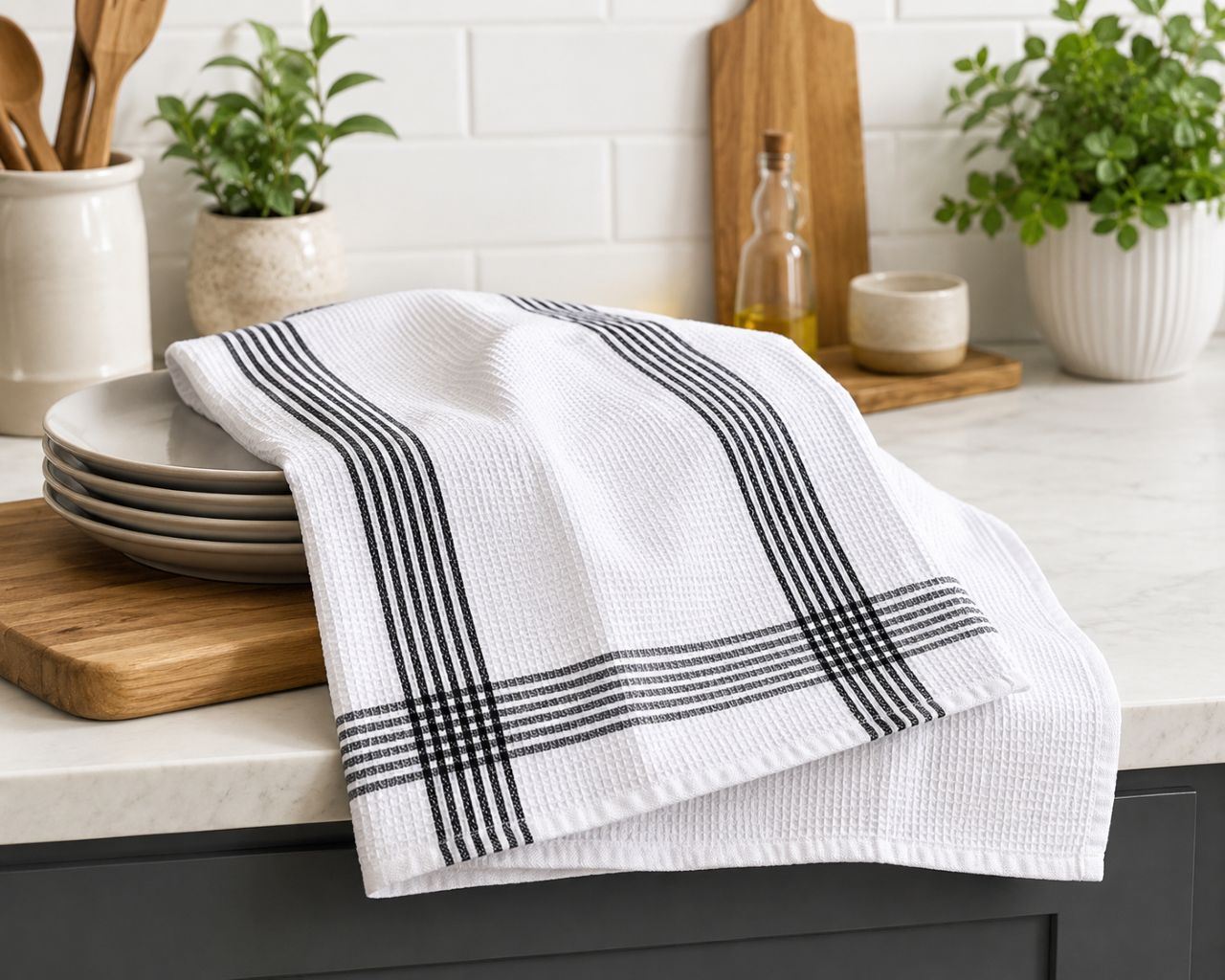 Night Zone Waffle Tea Towels 2 Pack, 100% Cotton