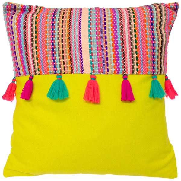Riva Paoletti Cuzco Tasselled Cushion Cover, Lime, 45 x 45 Cm