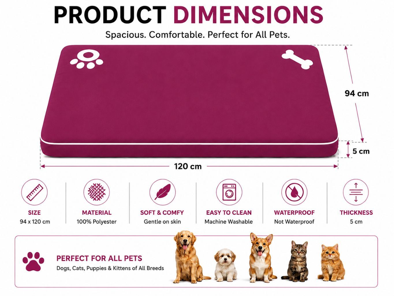 Night Zone Super Soft Bone & Paw Pet Bed Mat