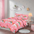 Night Zone Rainbow Unicorn Reversible Duvet Cover Set, Pink