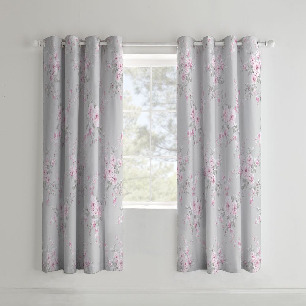 Catherine Lansfield Canterbury Floral Lined Blackout Eyelet Curtains
