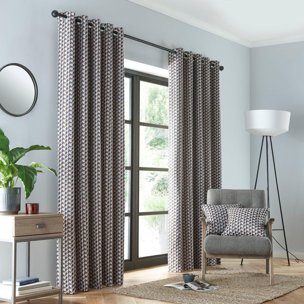 Fusion Prado Geometric Woven Jacquard Eyelet Lined Curtains