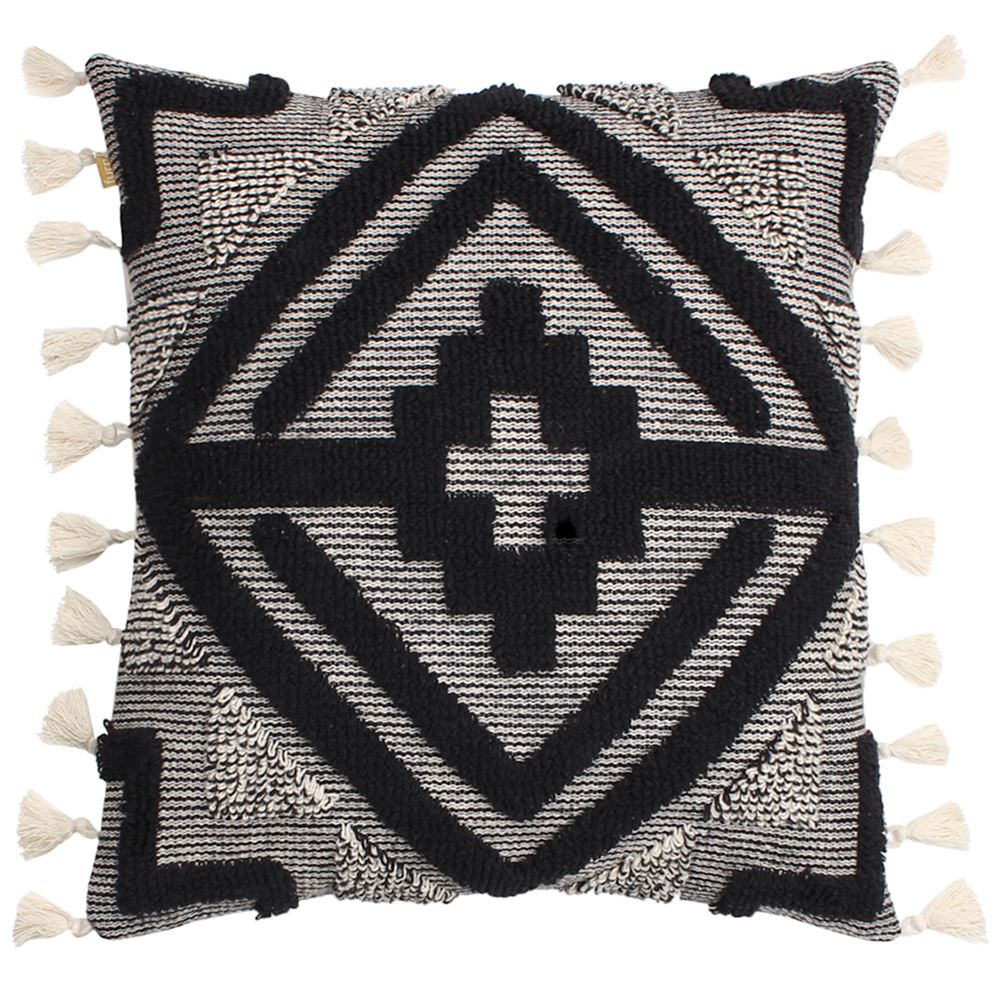 Furn  Kalai Tufted Geometric Cotton Rich Tasselled Cushion Cover
