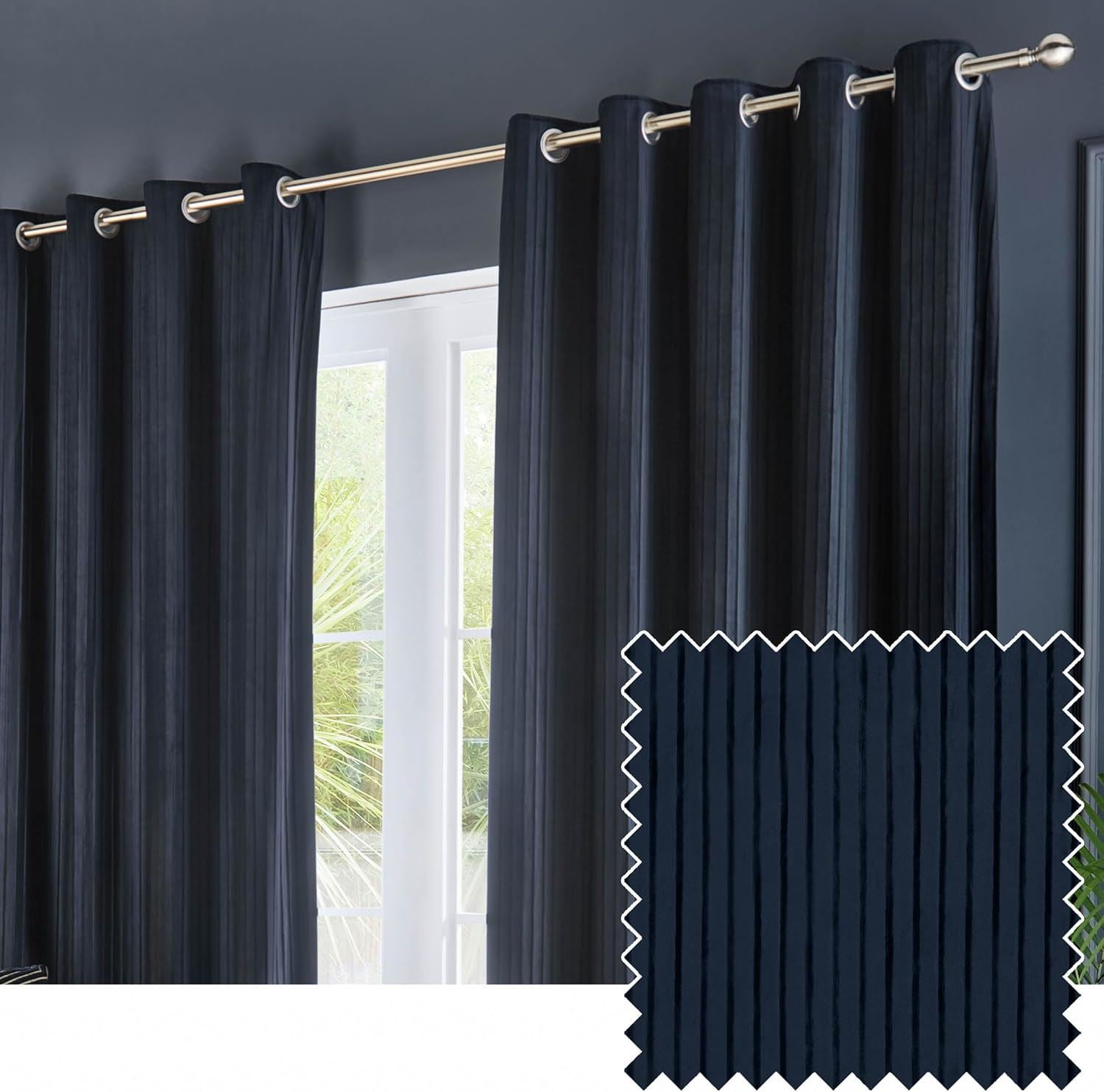 Paoletti Corinthian Mico Pleat Stripe Blackout Eyelet Lined Curtains