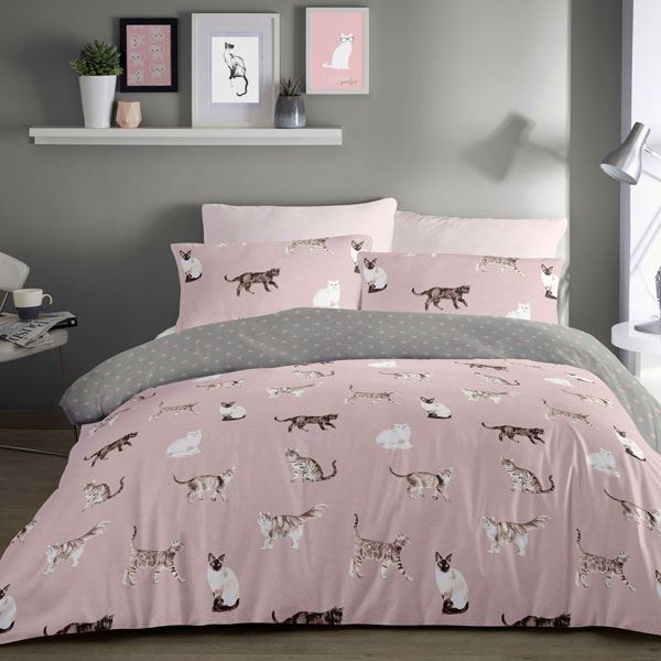 Fusion Cats Reversible Duvet Cover Set, Blush