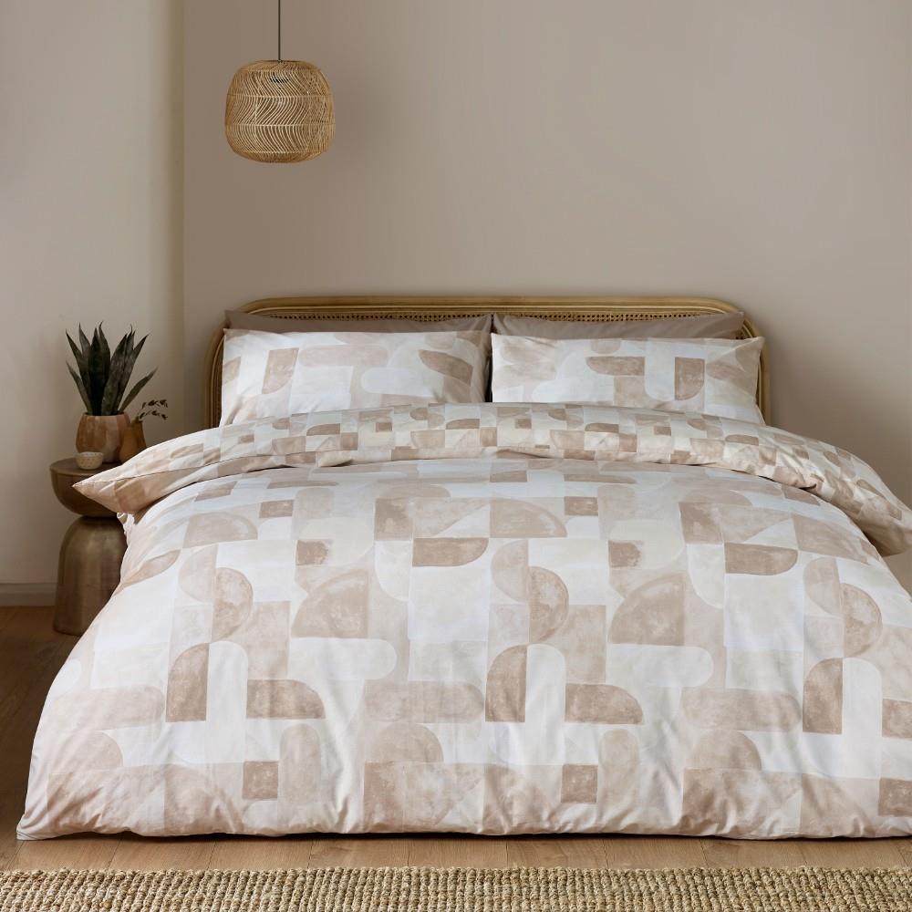 Catherine Lansfield Sloane Geo Reversible Double Duvet Cover Set with Pillowcases Natural