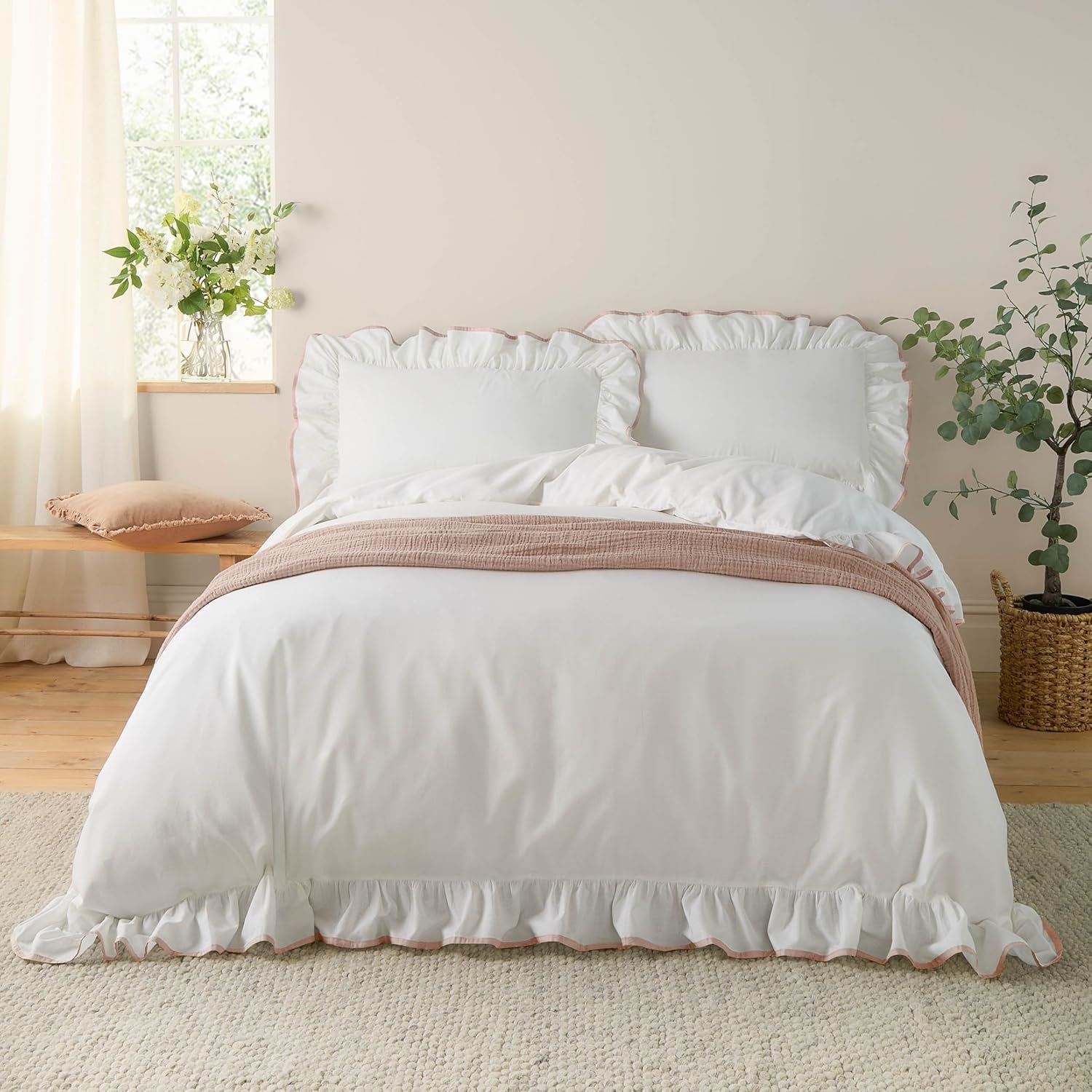 Wylder Blousey 100% Cotton Sateen Ruffle Trim Reversible Duvet Cover Set