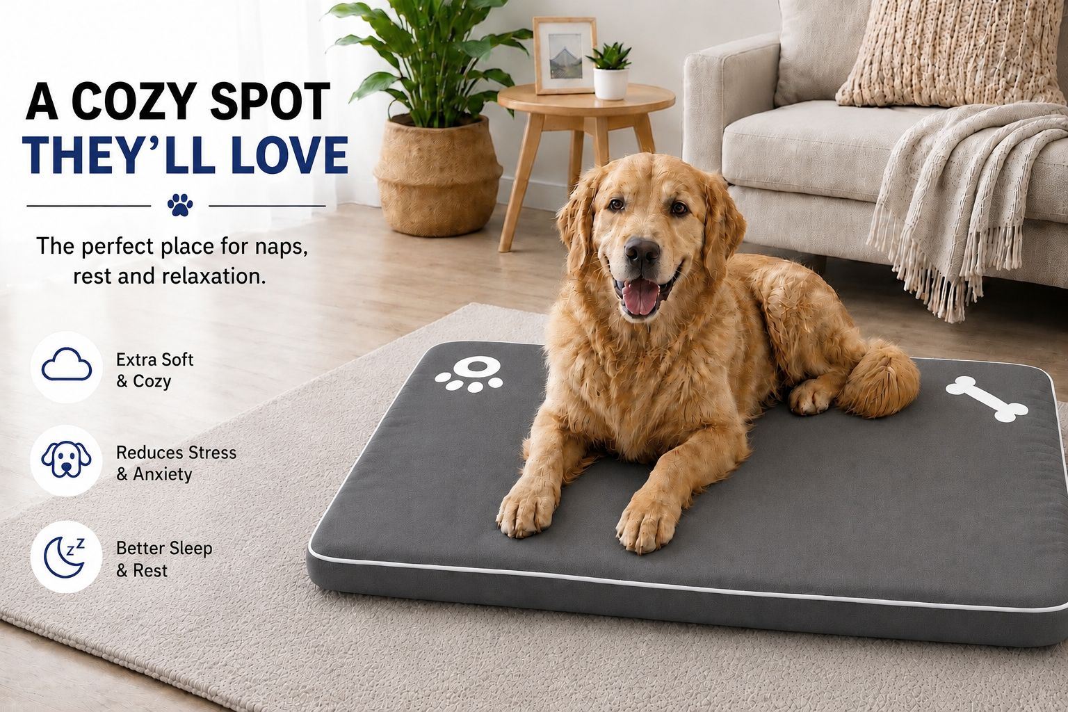 Night Zone Super Soft Bone & Paw Pet Bed Mat