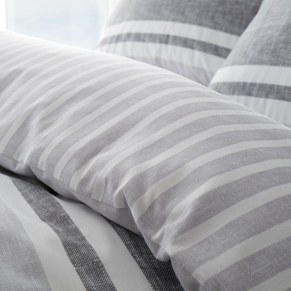 Catherine Lansfield Textured Banded Stripe Easy Care Reversible Duvet Cover Set