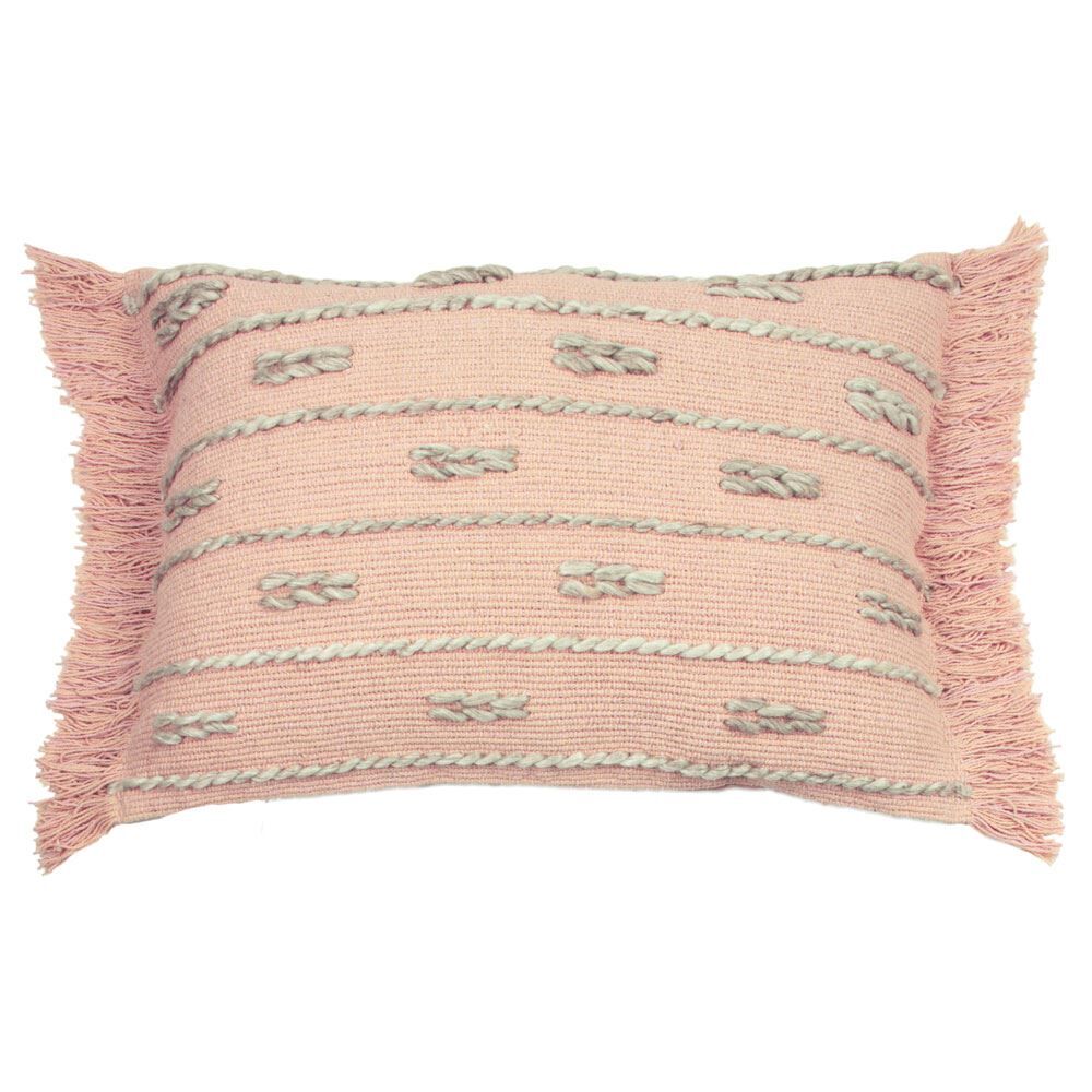 Furn Sigrid Scandi Knot Weave Fringed Cushion Cover, Blush, 35 x 50 Cm