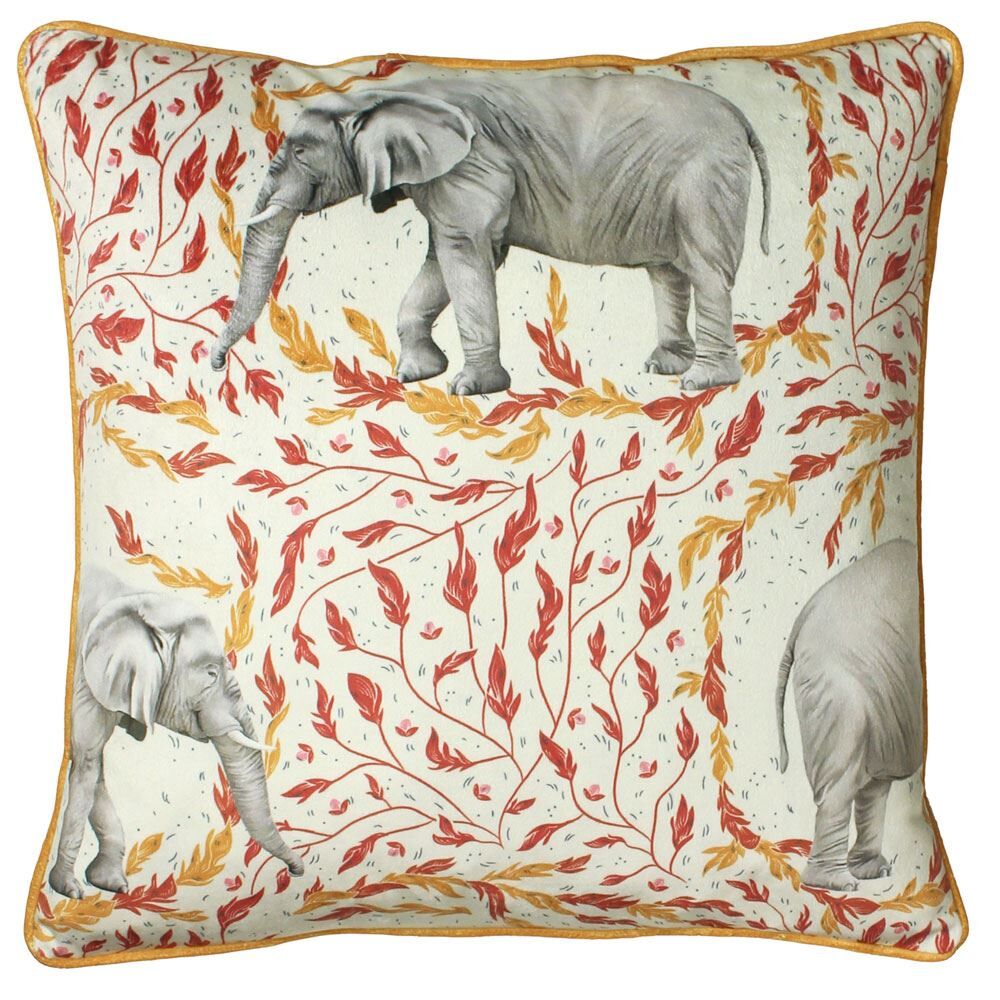 Paoletti Samui Elephant Print Piped Edge Cushion Cover, Gold, 45 x 45 Cm