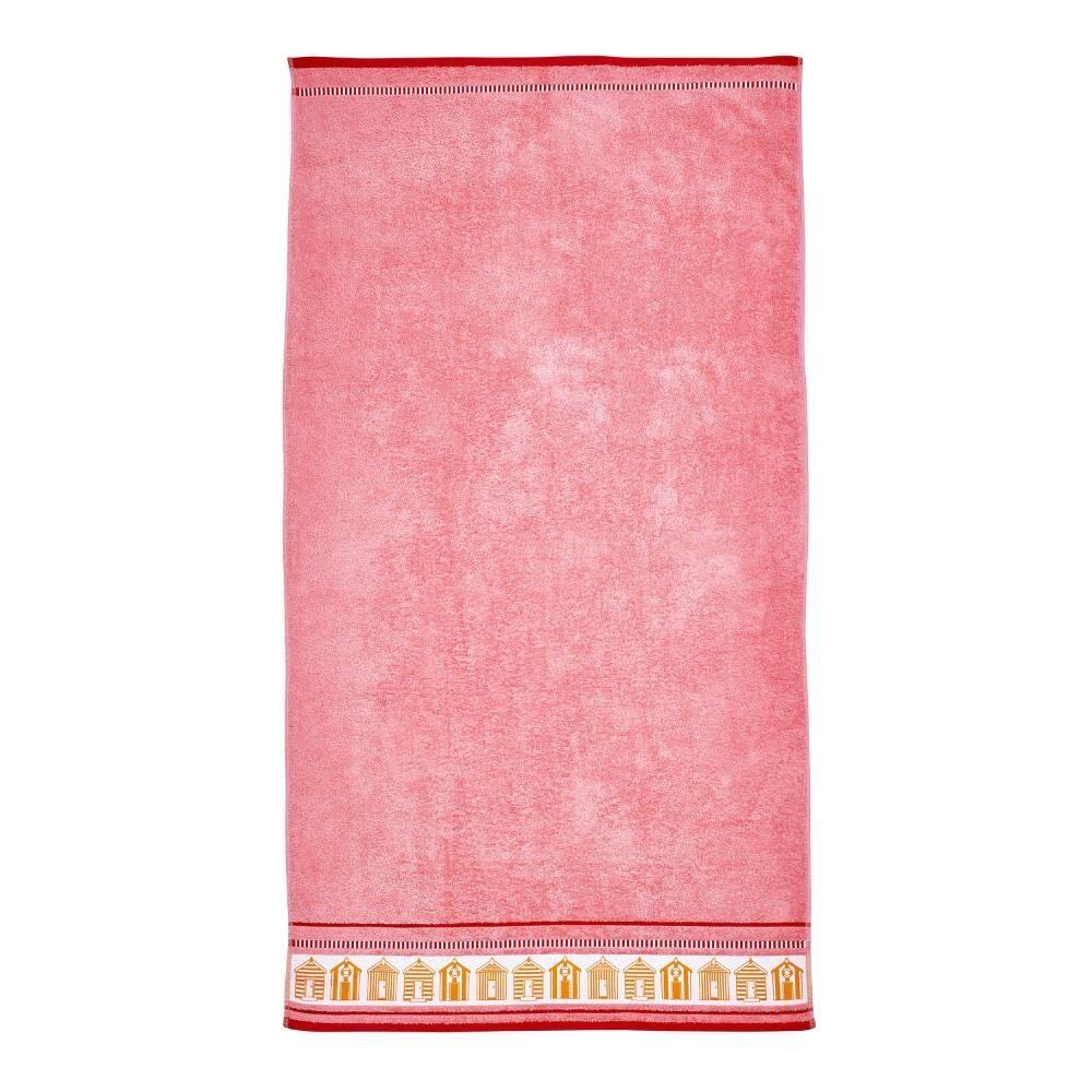 Catherine Lansfield Beach Huts 100% Cotton Beach Towel, Coral