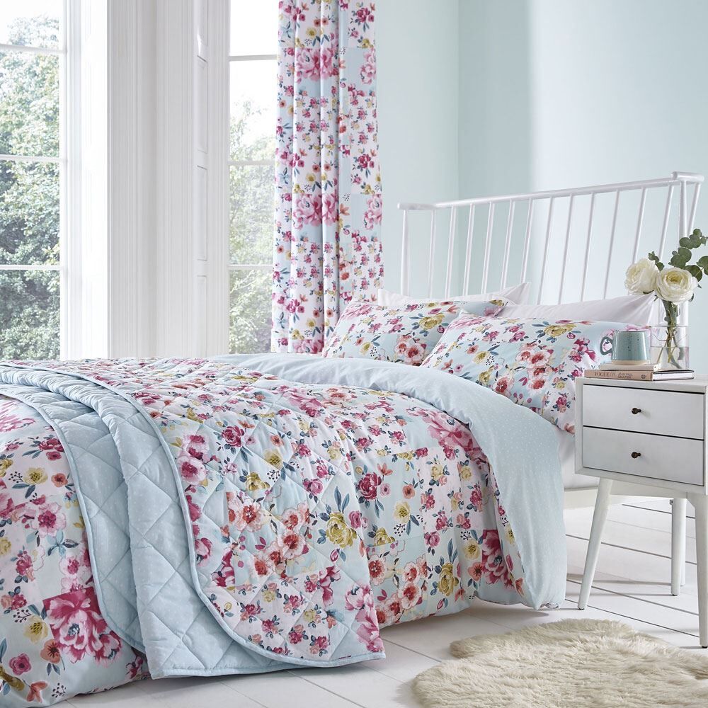 Catherine Lansfield Flower Patchwork Reversible Easy Care Duvet Cover Set