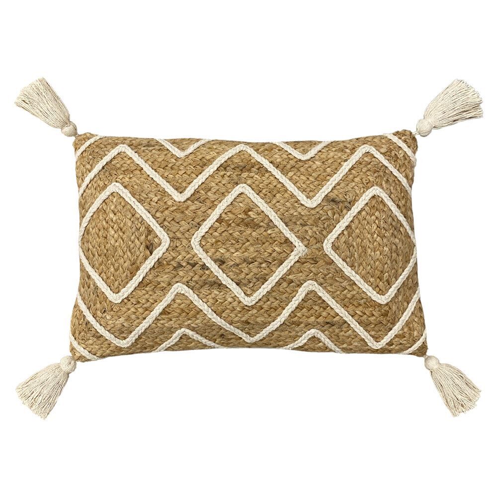 Furn Godi Braided 100% Jute Tasselled Cushion Cover, Natural, 30 x 50 Cm