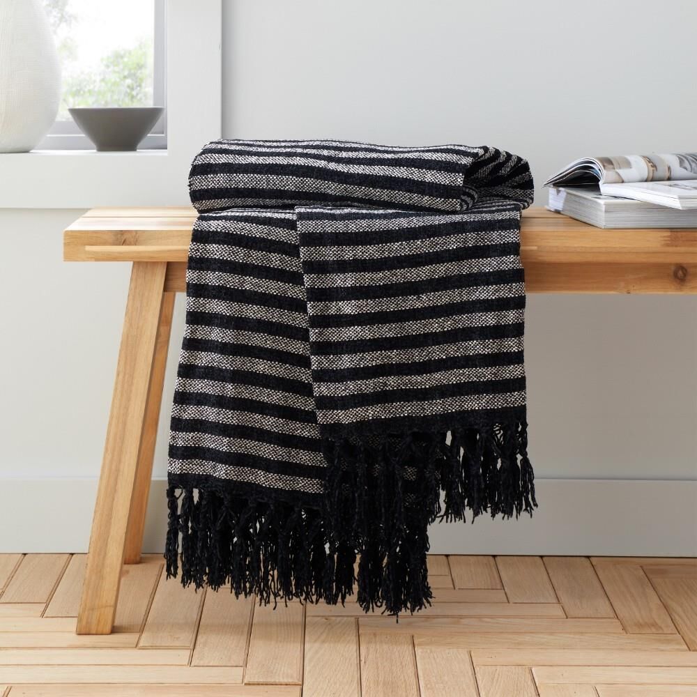 Catherine Lansfield Stripe Chenille Fringed Throw