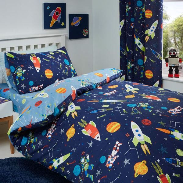 Bedlam Supersonic Glow in the Dark Print Reversible Duvet Cover Set, Blue