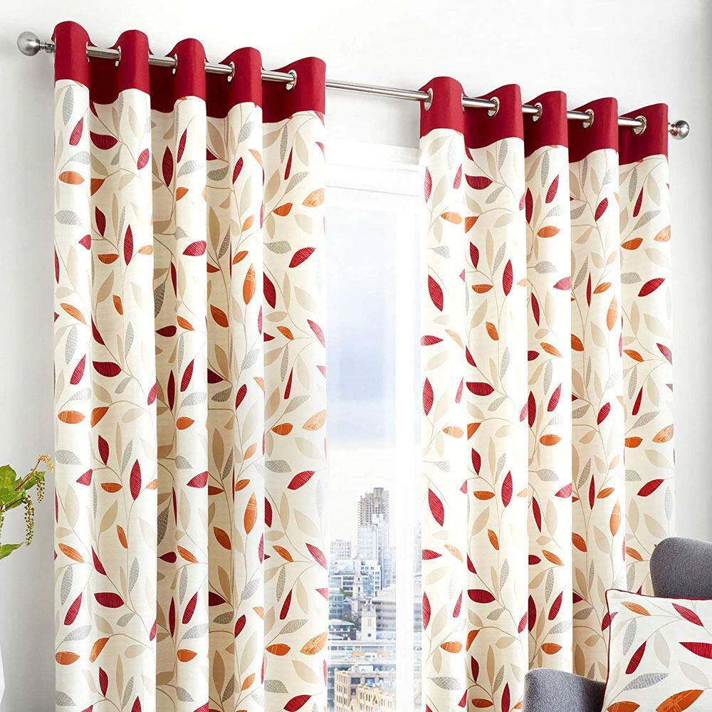 Fusion Beechwood Leaf Trail 100% Cotton Eyelet Lined Curtains