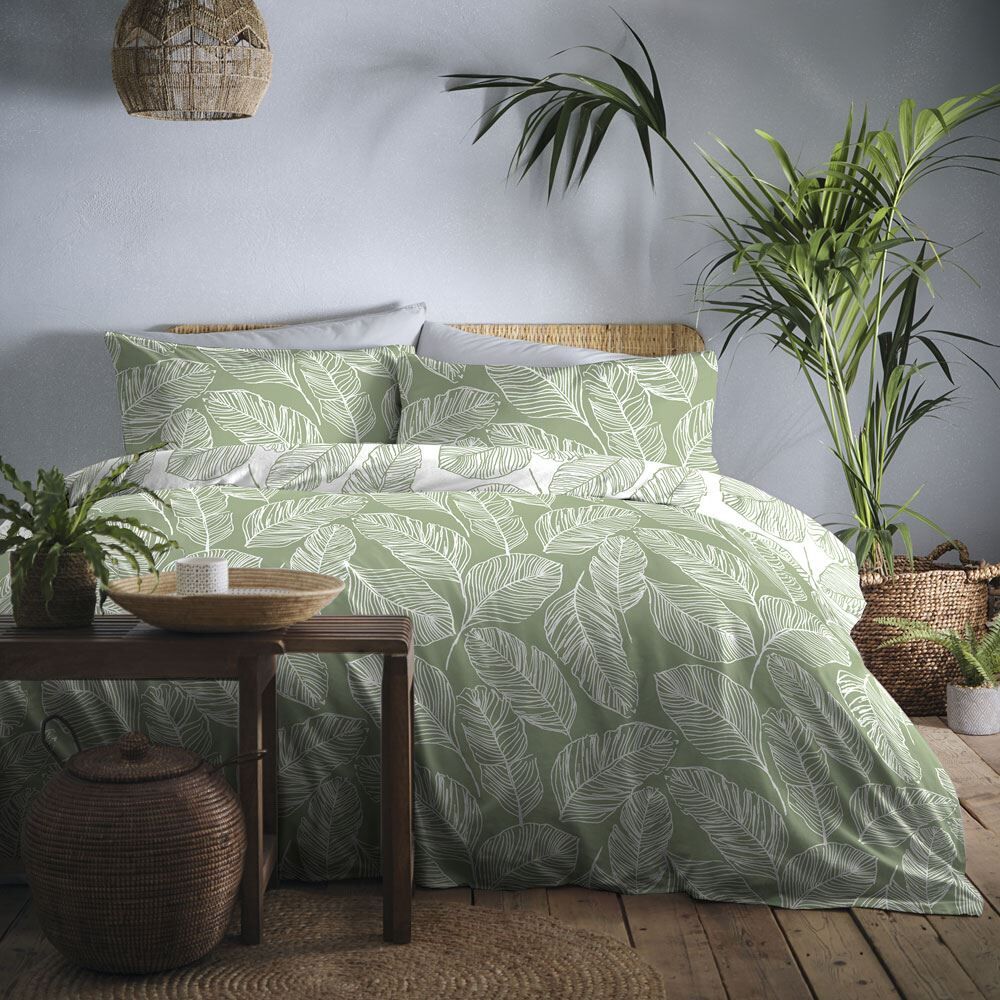 Fusion Matteo Botanical Palm Leaf Print Easy Care Reversible Duvet Cover Set