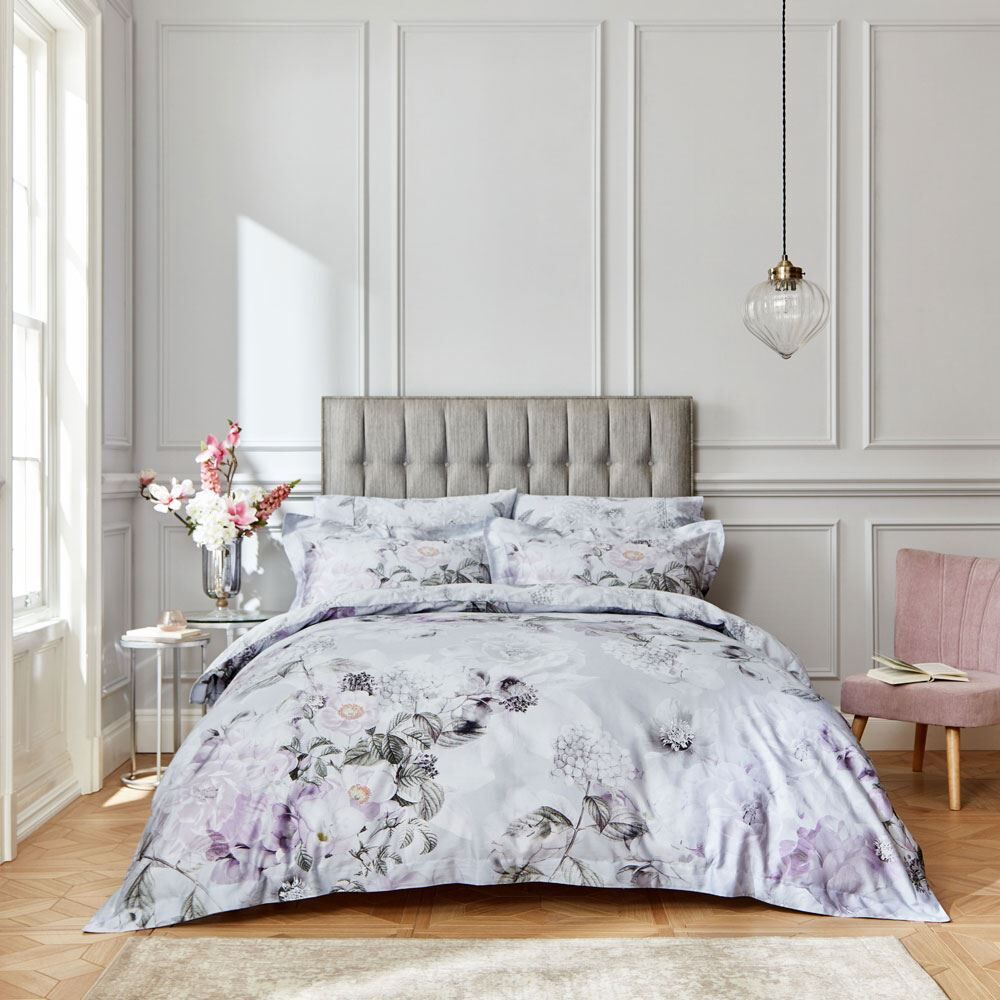 Bianca Amethyst Floral Print 100% Cotton 400 Thread Count Duvet Cover Set