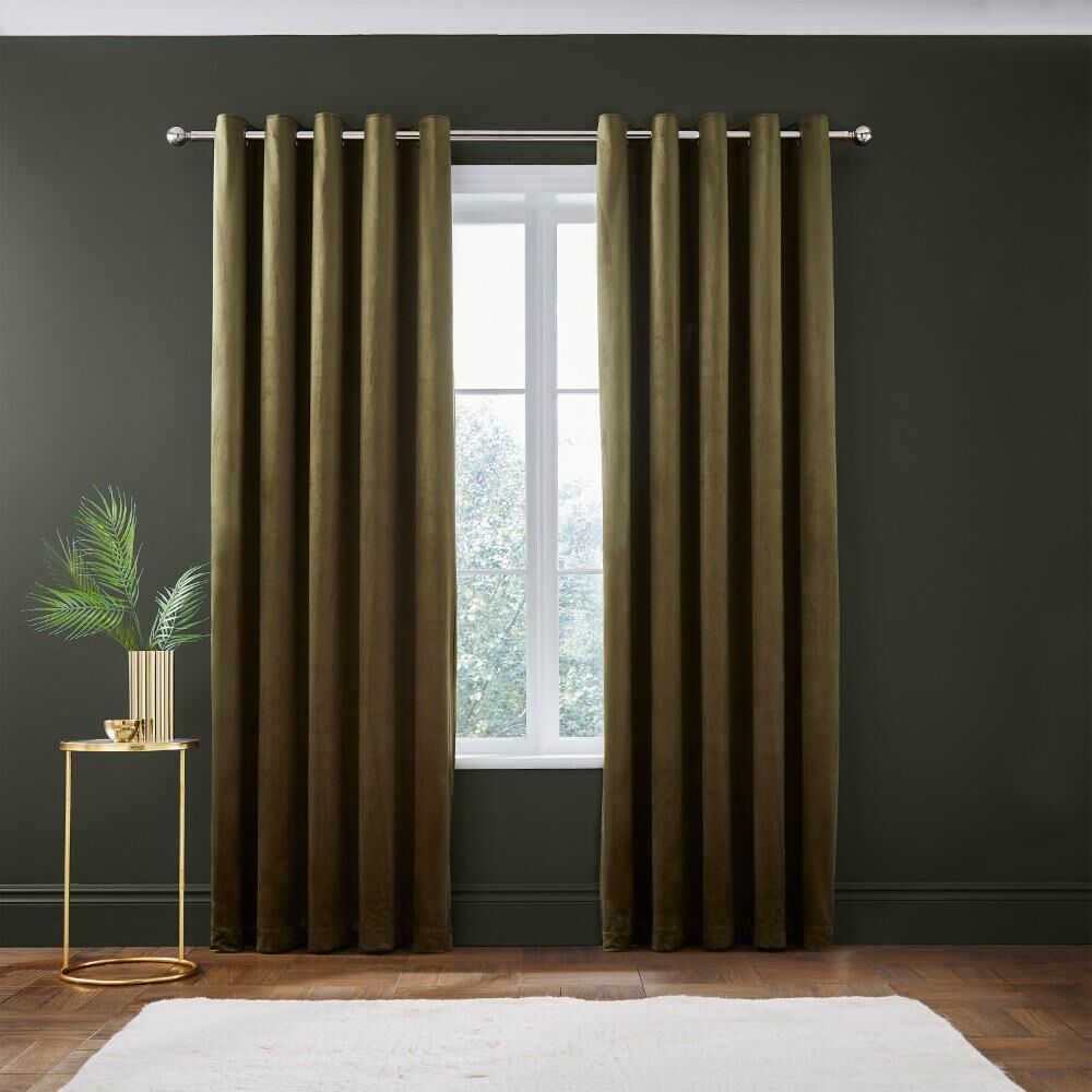 Catherine Lansfield Kingsley Matt Velvet Eyelet Lined Curtains