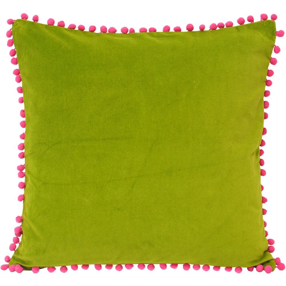 Riva Paoletti Faux Velvet Pom Pom Fringe 100% Cotton Cushion Cover