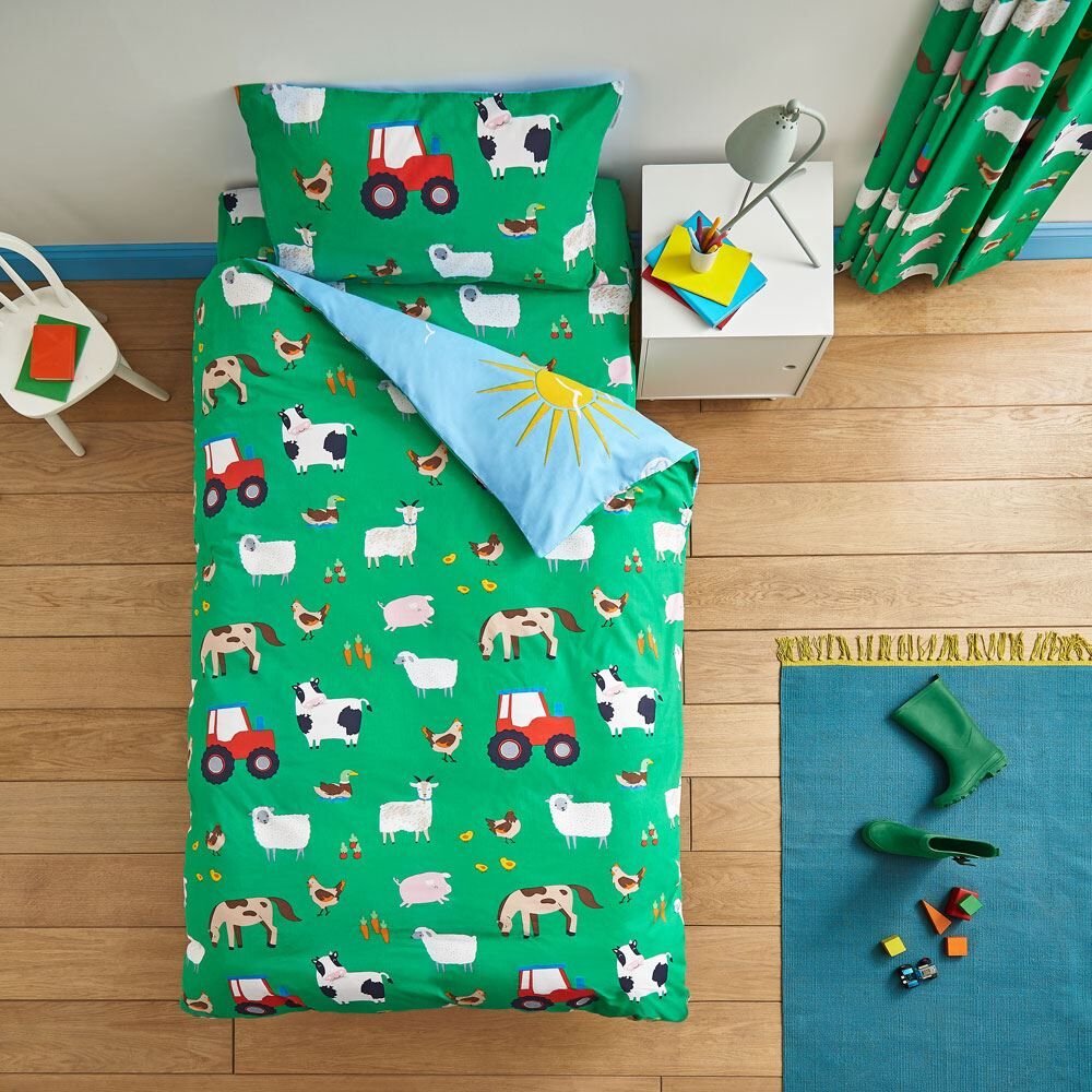 Catherine Lansfield Kids Farmyard Animals Reversible Easy Care Duvet Cover Set