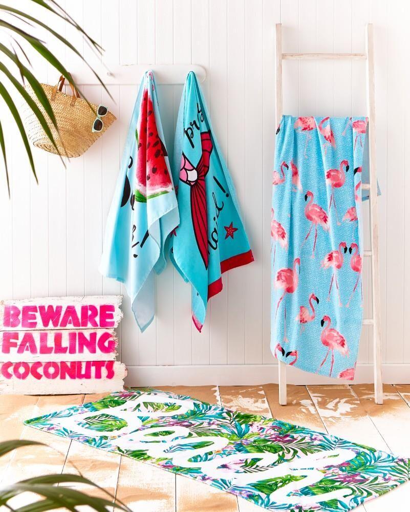 Catherine Lansfield Flamingo 100% Cotton Beach Towel, Blue