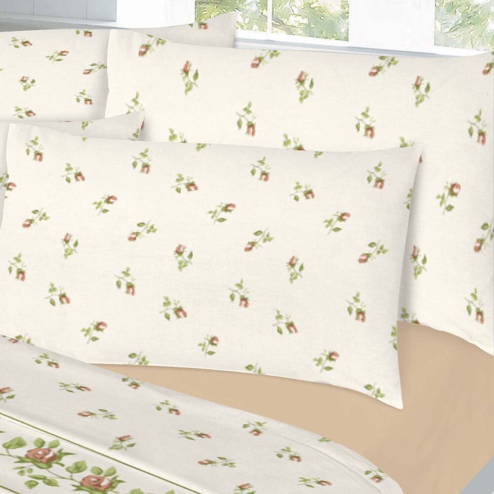 Night Zone Rose Bud Floral Luxury Thermal 100% Brushed Cotton Flannelette Sheet Set
