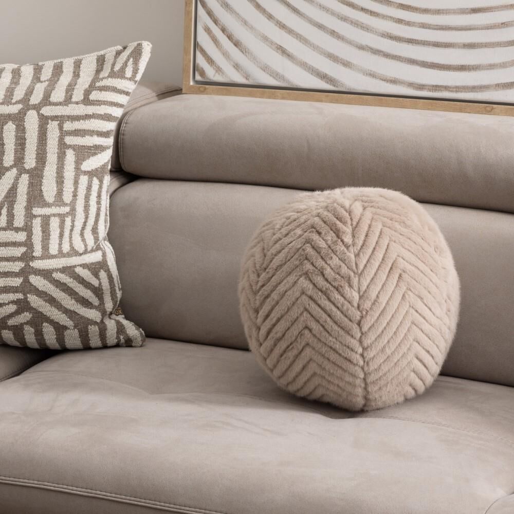Scatter Box Ellis Textured Feather Filled Ball Shaped Cushion, Mink, 30 Cm Diameter