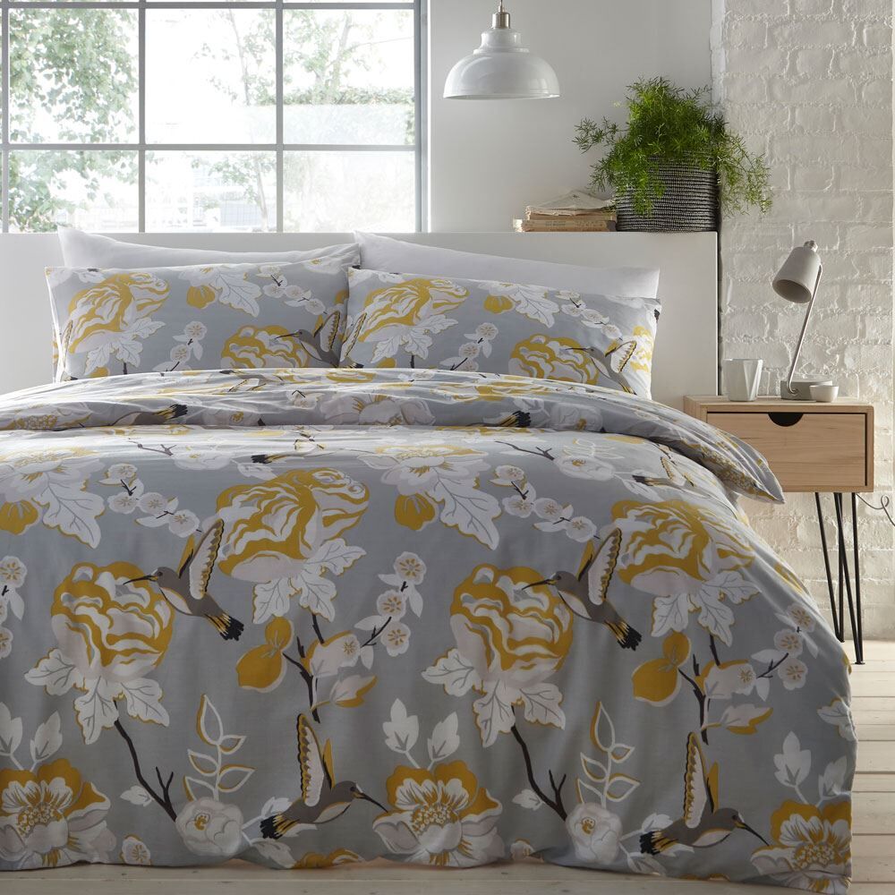 Portfolio Home Florida Botanical Print Reversible Duvet Cover Set, Grey, Double