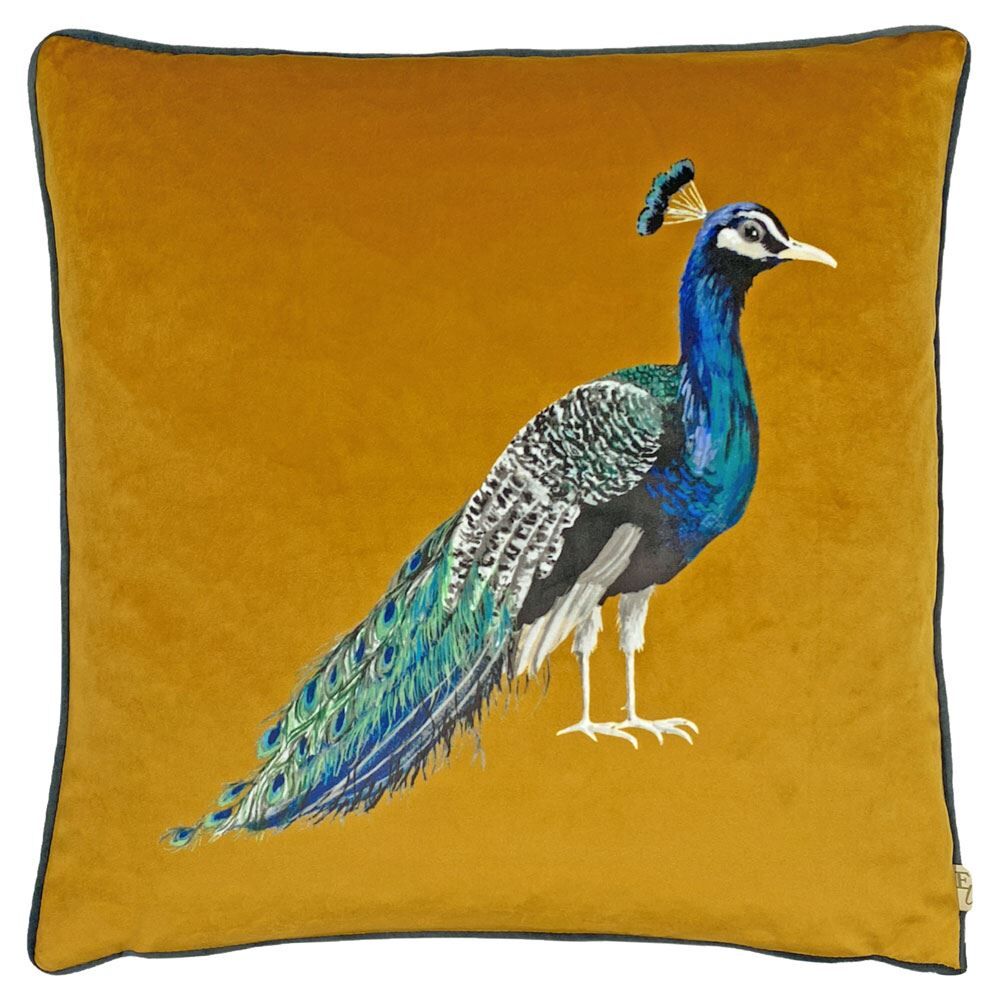 Evans Lichfield Peacock Velvet Piped Edge Cushion Cover, Saffron, 43 x 43 Cm