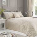 Dreams & Drapes Fearne Floral Jacquard Textured Weave Quilted Bedspread, Soft Gold, 220 x 240 Cm