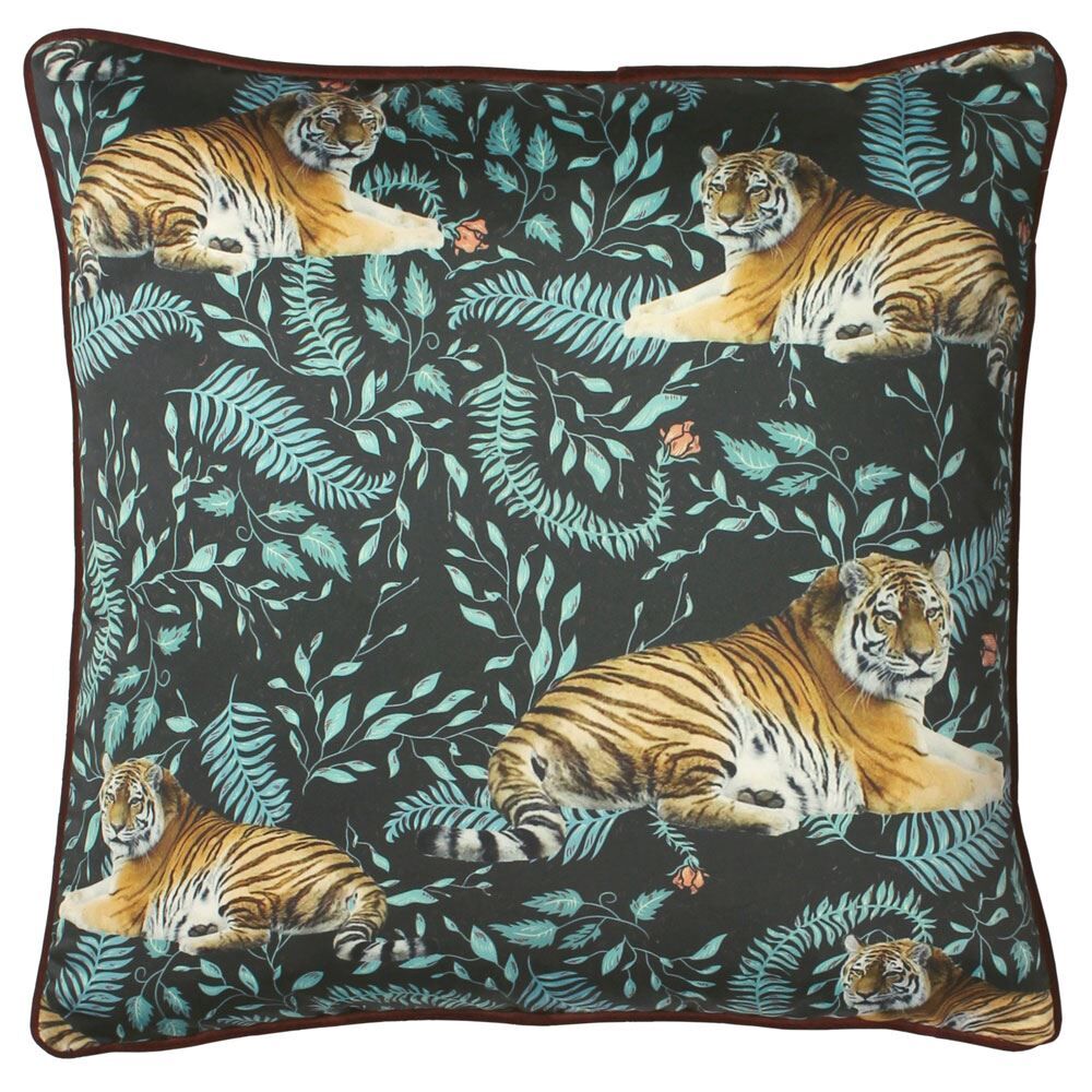 Paoletti Tiwari Tigers Jungle Print Piped Edge Cushion Cover, Multi, 45 x 45 Cm