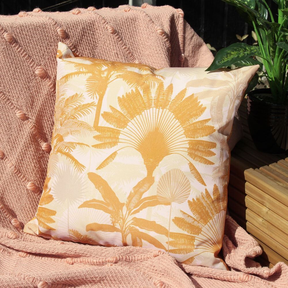 Furn Palms Silhouette Print 100% UV & Water Resistant Outdoor Cushion Cover, Ochre, 43 x 43 Cm