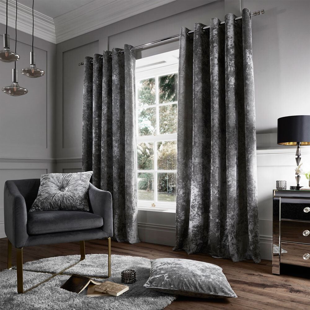 Catherine Lansfield Crushed Velvet Lined Eyelet Curtains