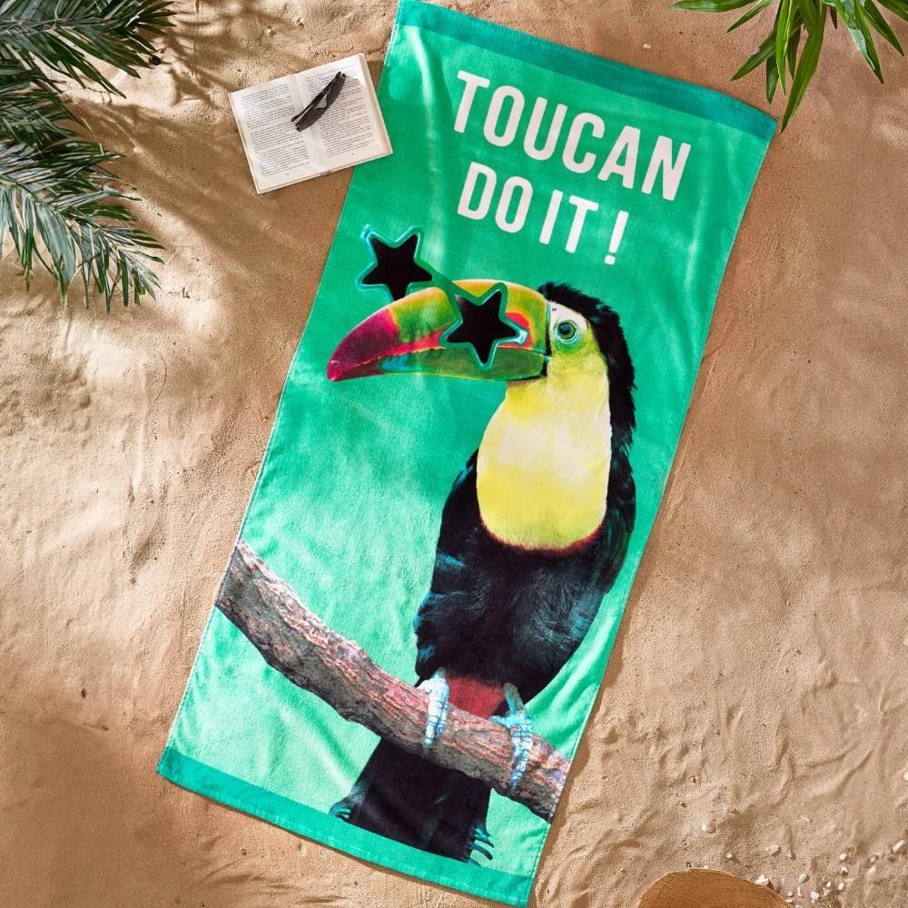 Catherine Lansfield Toucan Do It 100% Cotton Beach Towel, Green