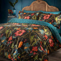 Paoletti Botanist Floral 100% Cotton Sateen 200 Thread Count Duvet Cover Set, Black/Multi