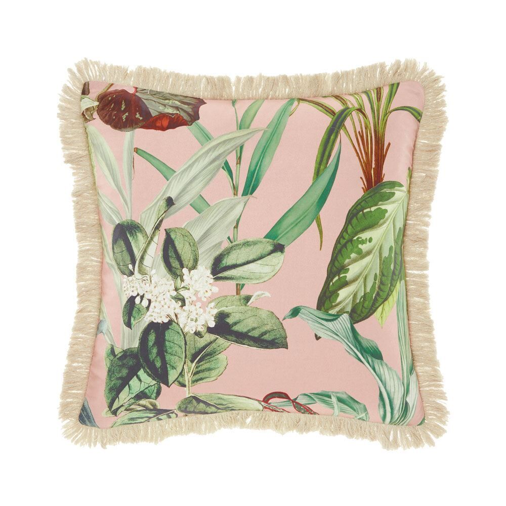 Linen House Wonderplant Botanical Print 100% Cotton Fringed Cushion Cover, Multi, 48 x 48 Cm