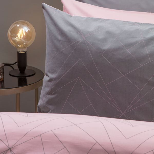 Belledorm Trapeze Geometric 150 Thread Count Polycotton Reversible Duvet Cover Set, Blush/Grey, Double