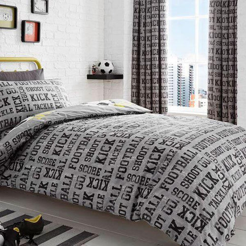 Bedlam Football Print Pencil Pleat Lined Curtains, Grey, 66 x 72 Inch