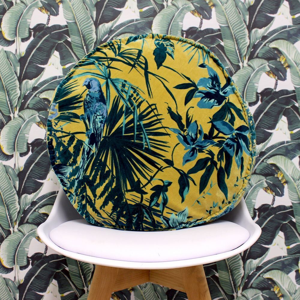 Riva Paoletti Amazon Jungle Faux Velvet Piped 100% Cotton Round Cushion Cover, Teal, 50 Cm Diameter