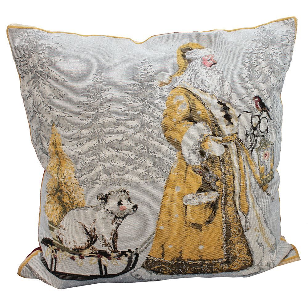 Portfolio Home Christmas Twilight Santa Claus Jacquard Cushion Cover, Gold, 43 x 43 Cm