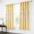 Catherine Lansfield Oriental Blossom Eyelet Lined Curtains, Yellow, 66 x 72 Inch